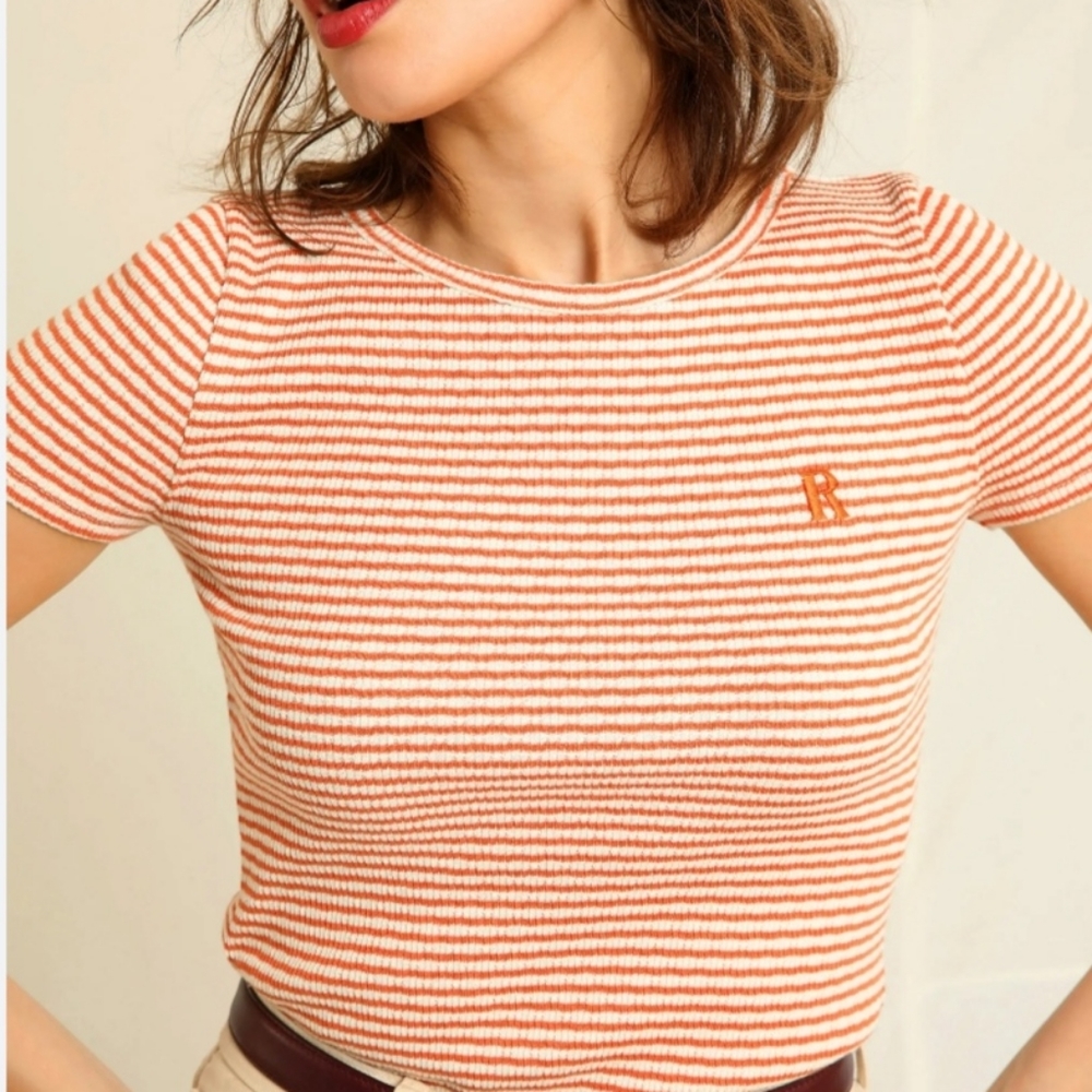 Rouje Aurelio T-shirt in Raye Orange, size EU 36/US4 (Small).